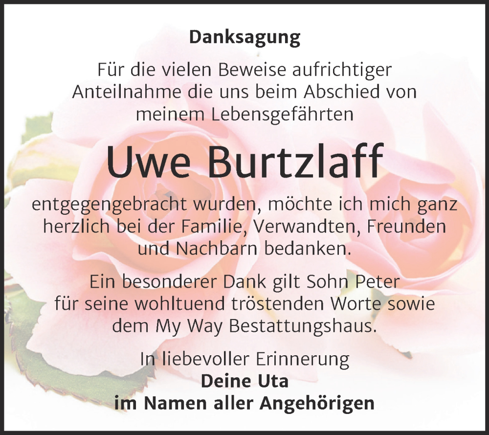  Traueranzeige für Uwe Burtzlaff vom 30.08.2025 aus Trauerkombi Merseburg