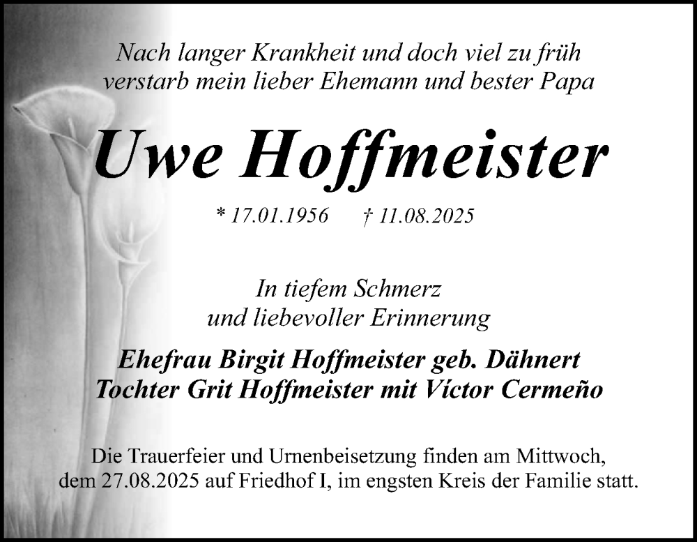  Traueranzeige für Uwe Hoffmeister vom 23.08.2025 aus Trauerkombi Dessau