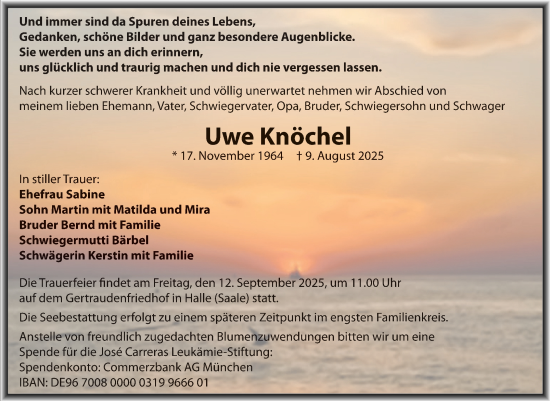 Traueranzeige von Uwe Knöchel von Mitteldeutsche Zeitung Halle/Saalkreis