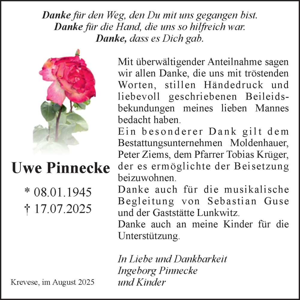  Traueranzeige für Uwe Pinnecke vom 30.08.2025 aus Volksstimme Altmark Ost