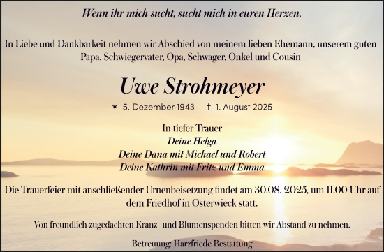 Traueranzeige von Uwe Strohmeyer von Volksstimme Halberstadt