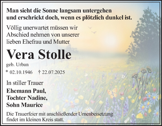 Traueranzeige von Vera Stolle von Trauerkombi Dessau
