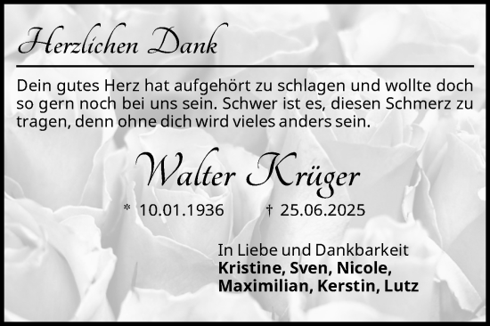 Traueranzeige von Walter Krüger von Volksstimme Magdeburg