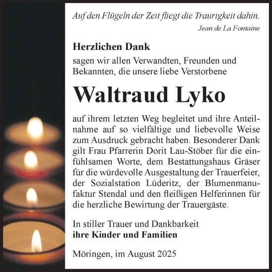 Traueranzeige von Waltraud Lyko von Volksstimme Altmark Ost