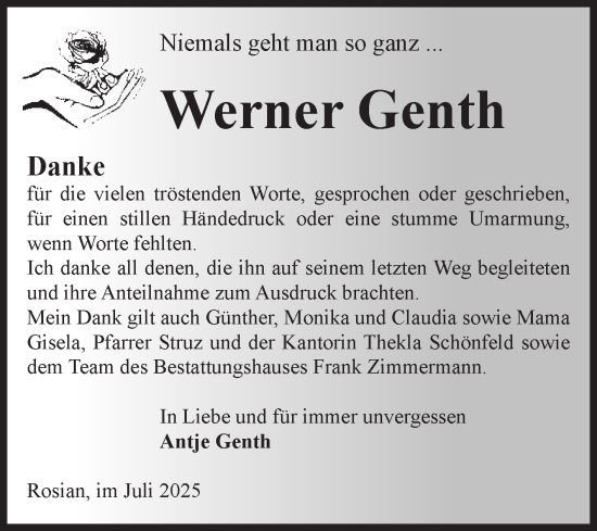 Traueranzeige von Werner Genth von Volksstimme Zerbst