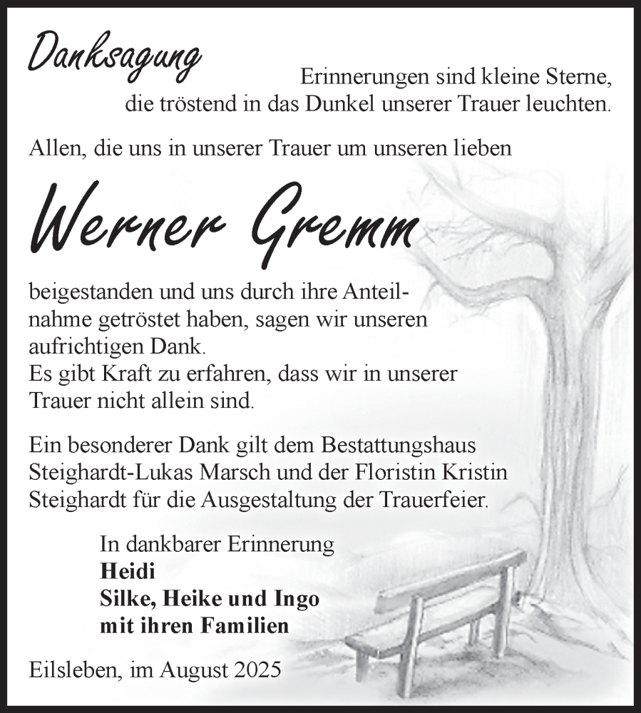  Traueranzeige für Werner Gremm vom 23.08.2025 aus Volksstimme Oschersleben/Wanzleben