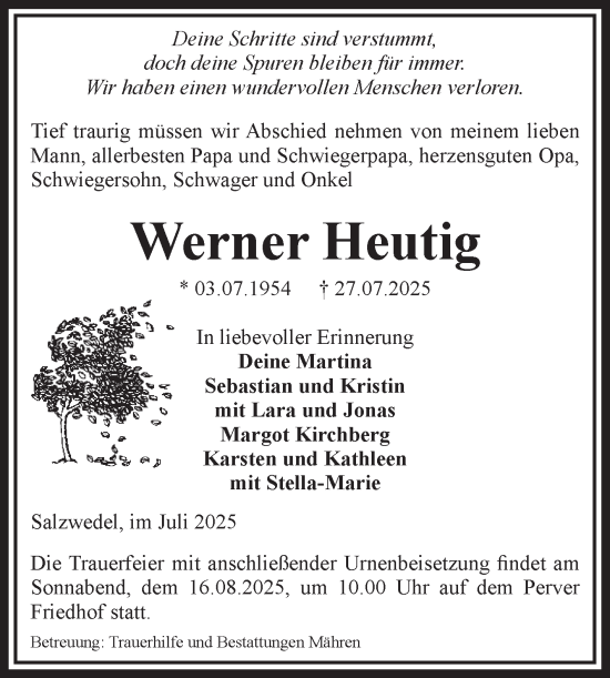 Traueranzeige von Werner Heutig von Volksstimme Altmark West