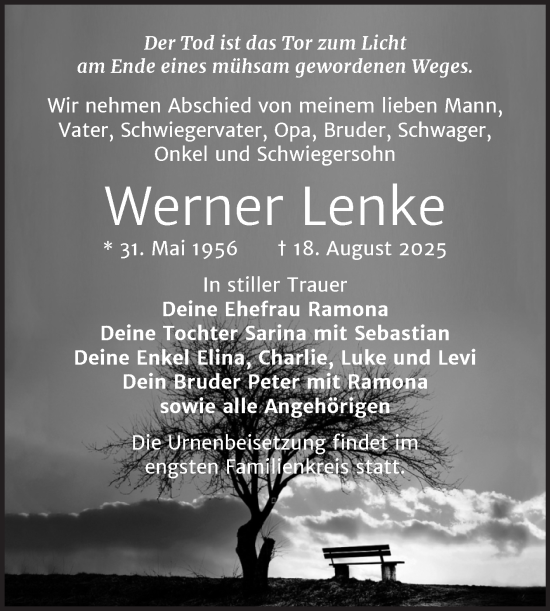 Traueranzeige von Werner Lenke von Trauerkombi Zeitz