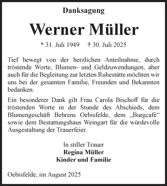Traueranzeige von Werner Müller von Volksstimme Altmark West