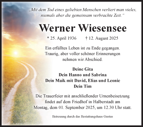 Traueranzeige von Werner Wiesensee von Volksstimme Halberstadt