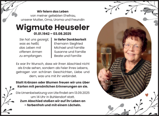 Traueranzeige von Wigmute Heuseler von Volksstimme Zerbst