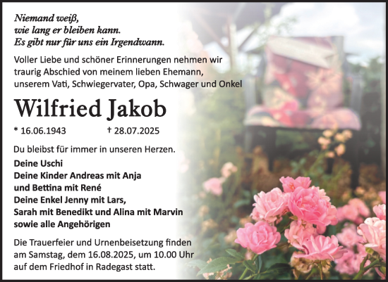 Traueranzeige von Wilfried Jakob von Trauerkombi Köthen