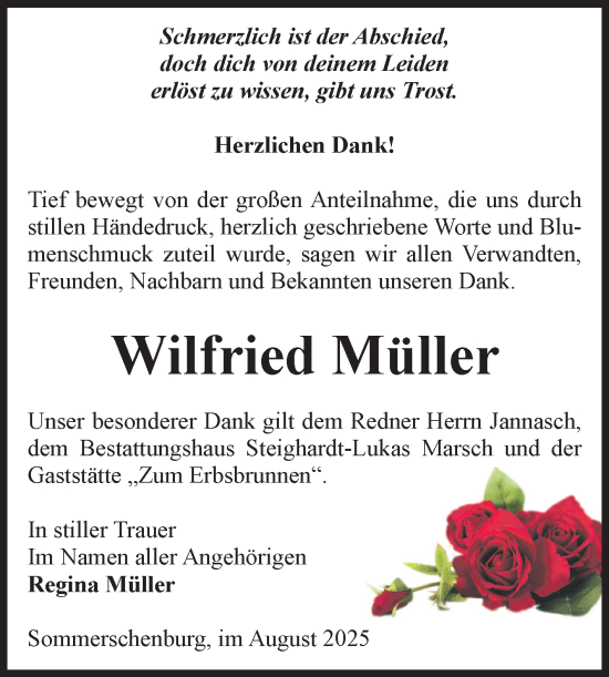 Traueranzeige von Wilfried Müller von Volksstimme Oschersleben/Wanzleben