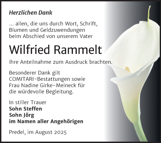 Traueranzeige von Wilfried Rammelt von Trauerkombi Zeitz