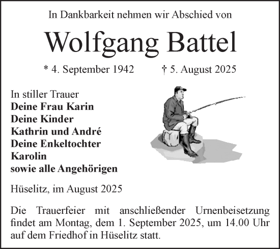 Traueranzeige von Wolfgang Battel von Volksstimme Altmark Ost