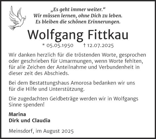 Traueranzeige von Wolfgang Fittkau von Trauerkombi Dessau