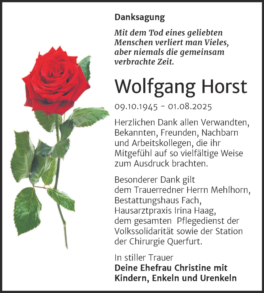  Traueranzeige für Wolfgang Horst vom 23.08.2025 aus Trauerkombi Merseburg