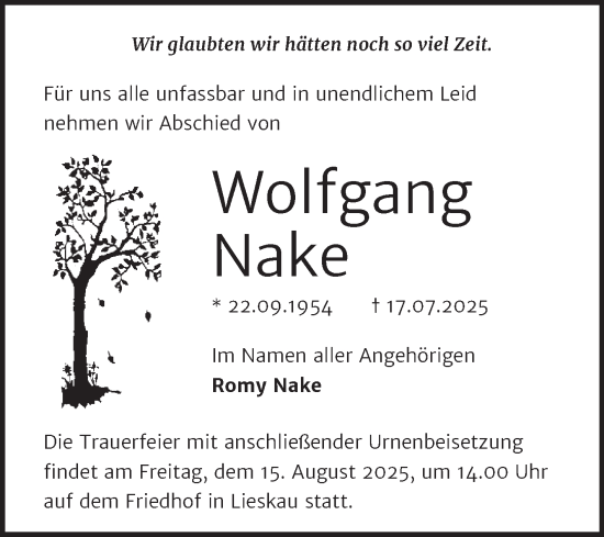 Traueranzeige von Wolfgang Nake von Mitteldeutsche Zeitung Halle/Saalkreis