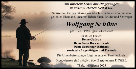 Traueranzeige von Wolfgang Schütte von Trauerkombi Quedlinburg