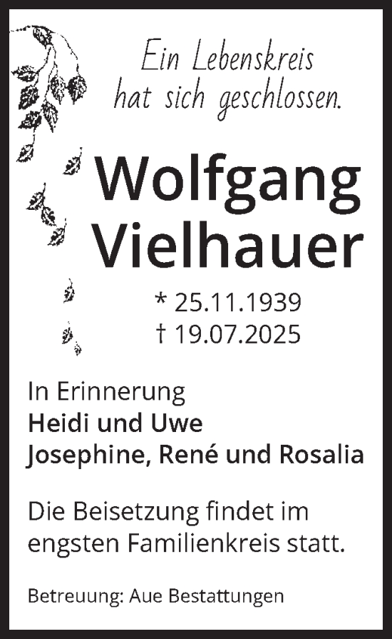 Traueranzeige von Wolfgang Vielhauer von Volksstimme Magdeburg