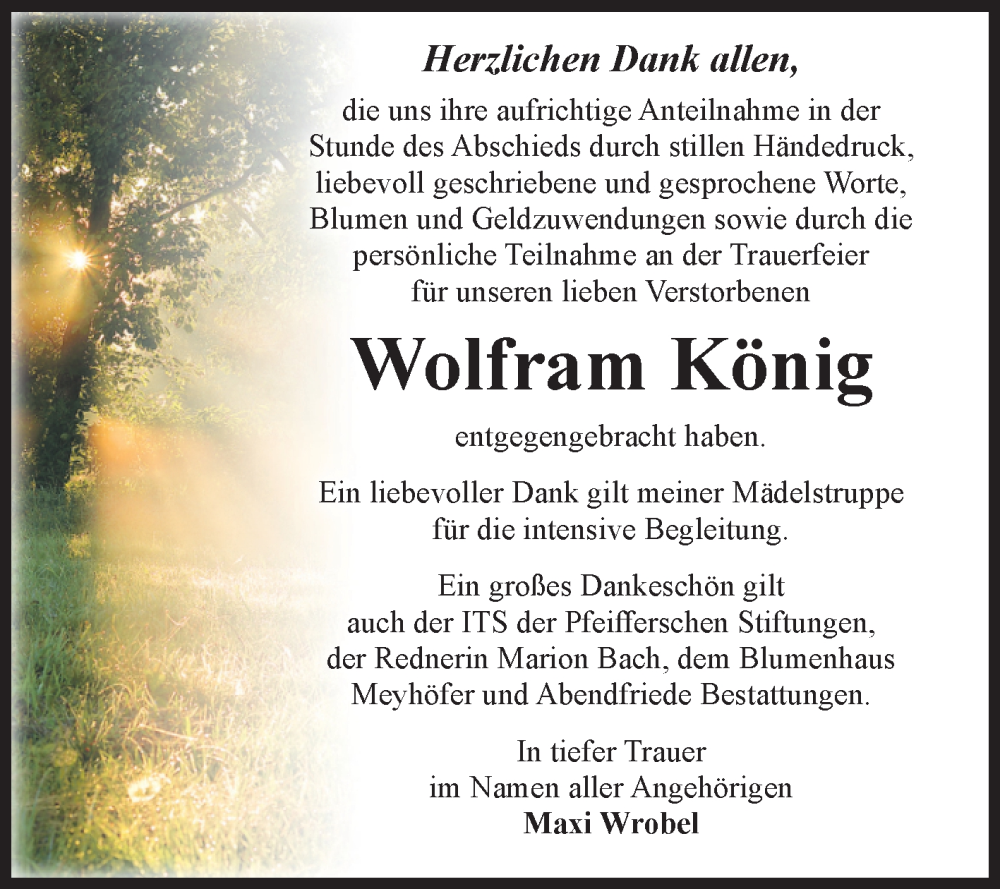  Traueranzeige für Wolfram König vom 30.08.2025 aus Volksstimme Magdeburg
