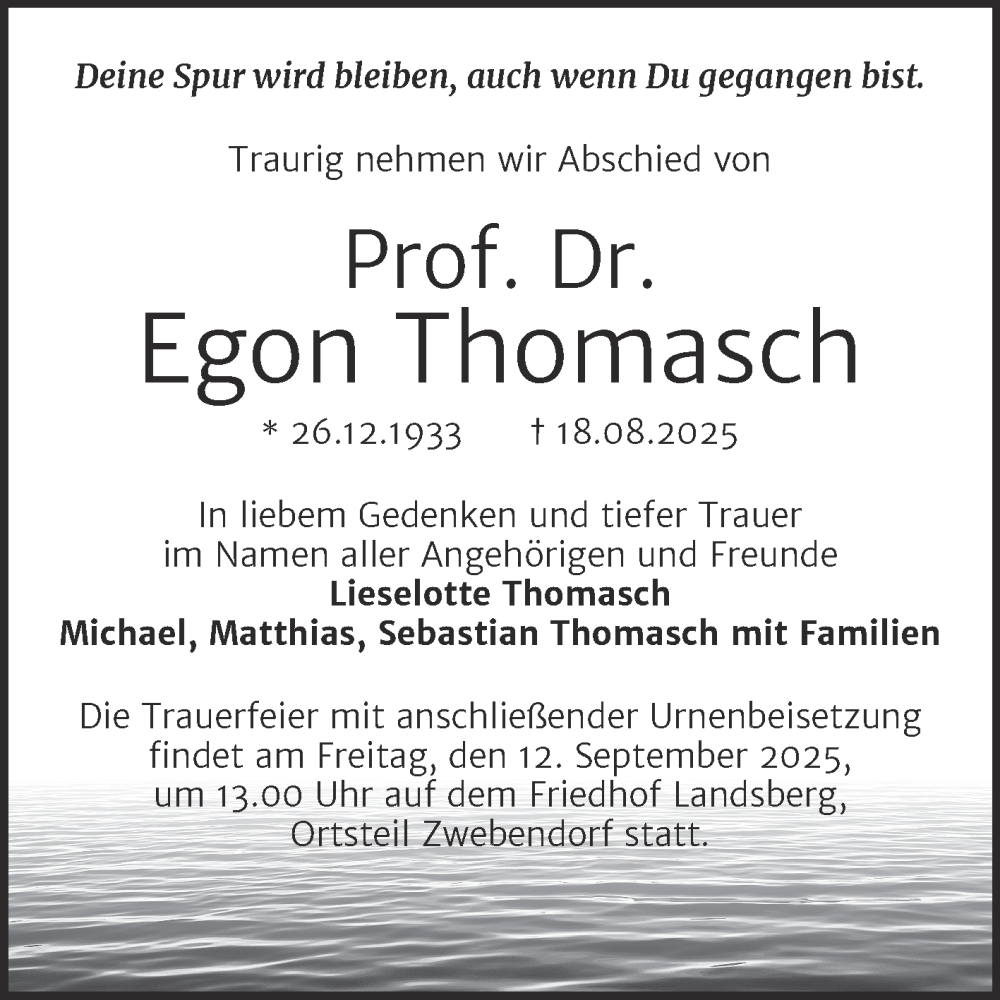  Traueranzeige für Egon Thomasch vom 30.08.2025 aus 