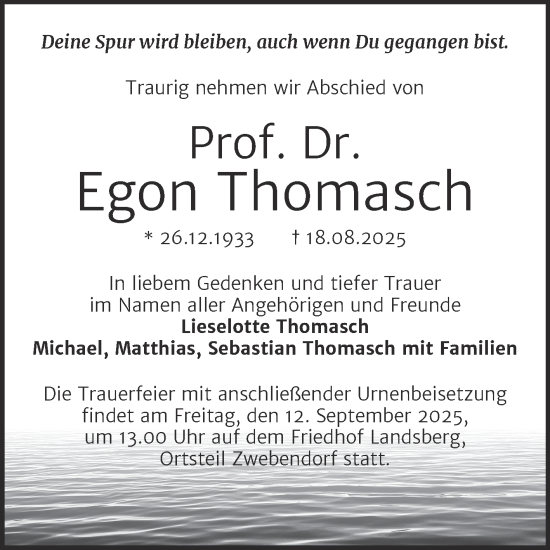 Traueranzeige von Egon Thomasch 