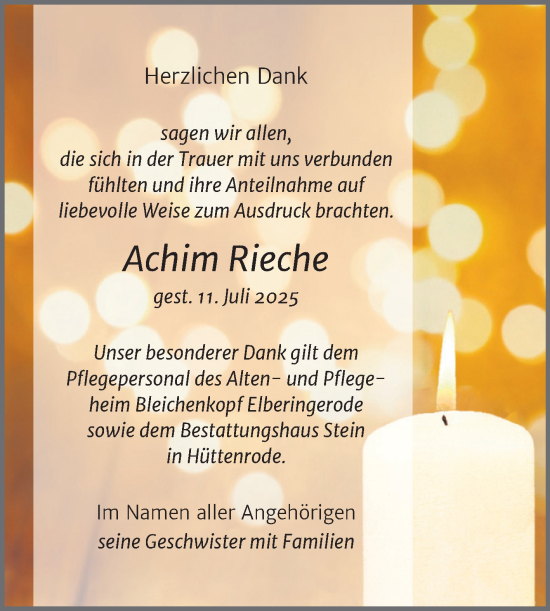 Traueranzeige von Achim Rieche von Volksstimme Wernigerode