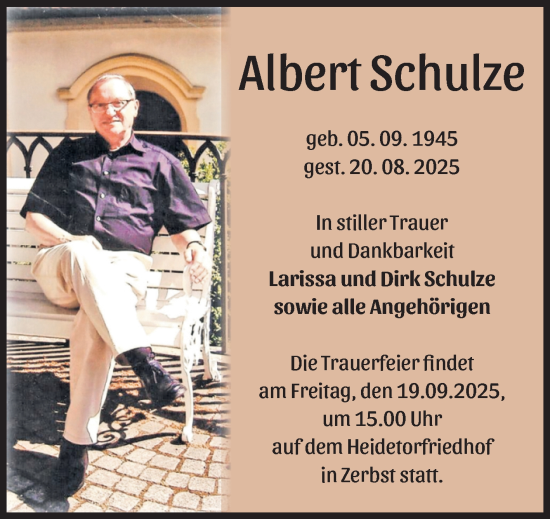 Traueranzeige von Albert Schulze von Volksstimme Zerbst
