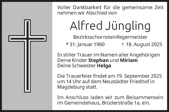 Traueranzeige von Alfred Jüngling von Volksstimme Magdeburg