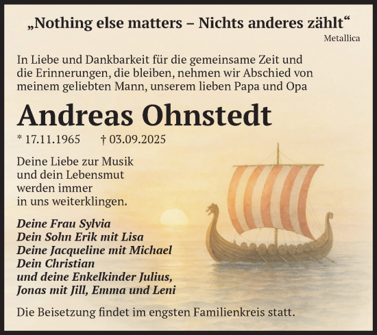 Traueranzeige von Andreas Ohnstedt von Volksstimme Magdeburg