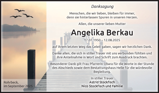 Traueranzeige von Angelika Berkau von Volksstimme Altmark Ost