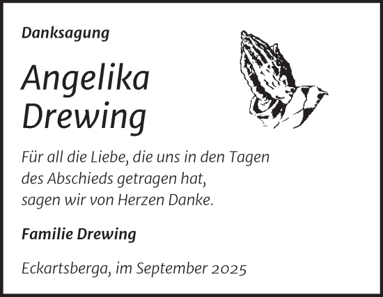 Traueranzeige von Angelika Drewing von Naumburger Tageblatt