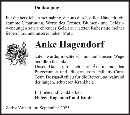 Traueranzeige von Anke Hagendorf von Volksstimme Zerbst
