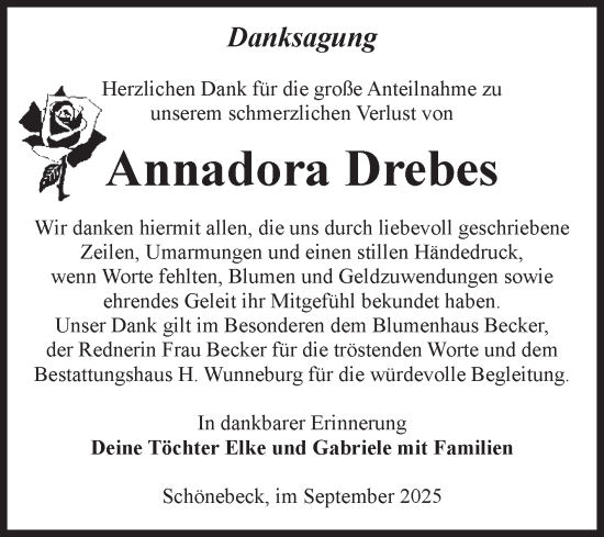 Traueranzeige von Annadora Drebes von Volksstimme Schönebeck