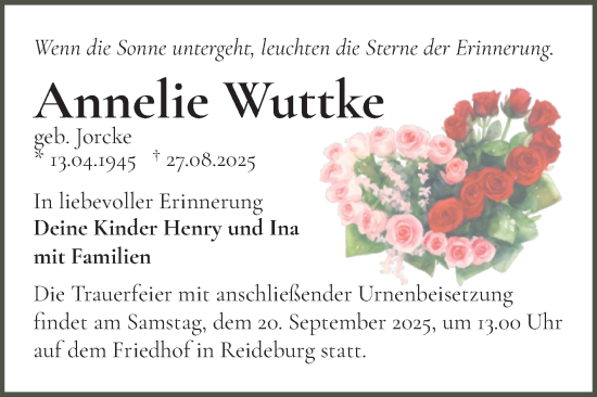 Traueranzeige von Annelie Wuttke von Mitteldeutsche Zeitung Halle/Saalkreis