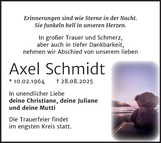 Traueranzeige von Axel Schmidt von Trauerkombi Dessau