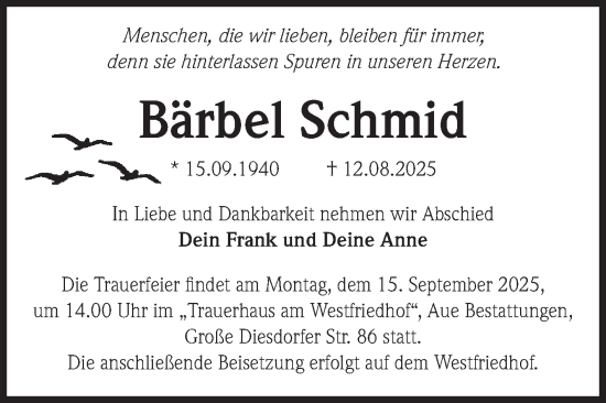 Traueranzeige von Bärbel Schmid von Volksstimme Magdeburg