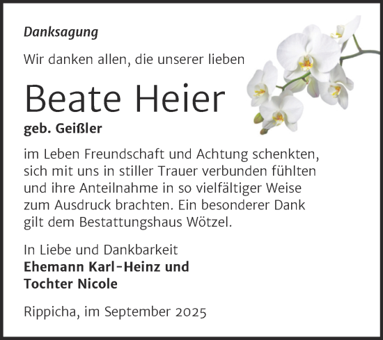 Traueranzeige von Beate Heier von Trauerkombi Zeitz