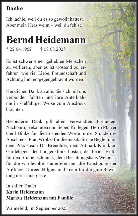 Traueranzeige von Bernd Heidemann von Volksstimme Altmark West