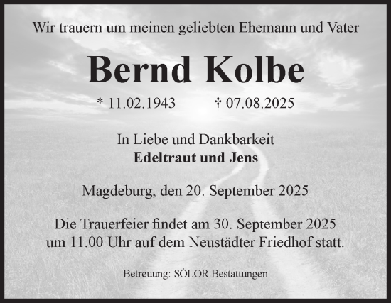 Traueranzeige von Bernd Kolbe von Volksstimme Magdeburg
