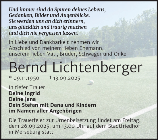 Traueranzeige von Bernd Lichtenberger von Trauerkombi Merseburg