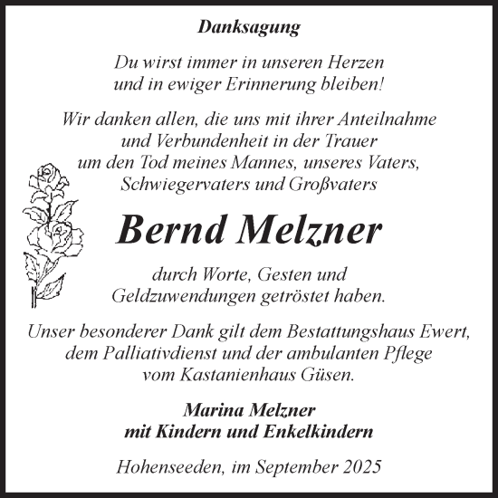 Traueranzeige von Bernd Melzner von Volksstimme Burg/Genthin