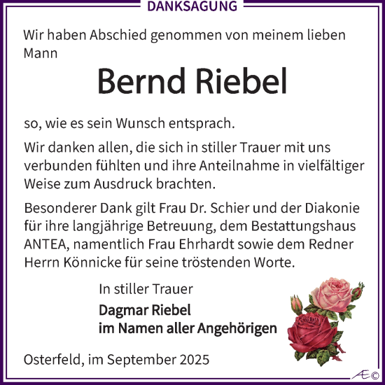 Traueranzeige von Bernd Riebel von Trauerkombi Zeitz