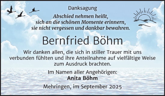 Traueranzeige von Bernfried Böhm von Trauerkombi Aschersleben