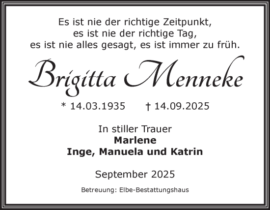 Traueranzeige von Brigitta Menneke von Volksstimme Magdeburg