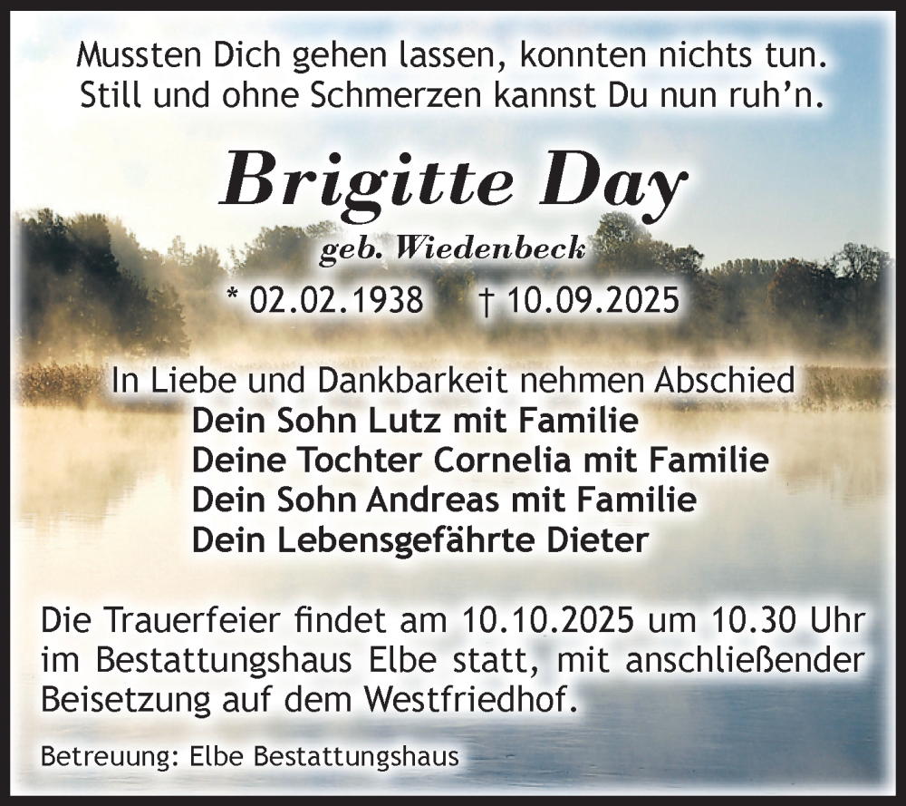  Traueranzeige für Brigitte Day vom 27.09.2025 aus Volksstimme Magdeburg