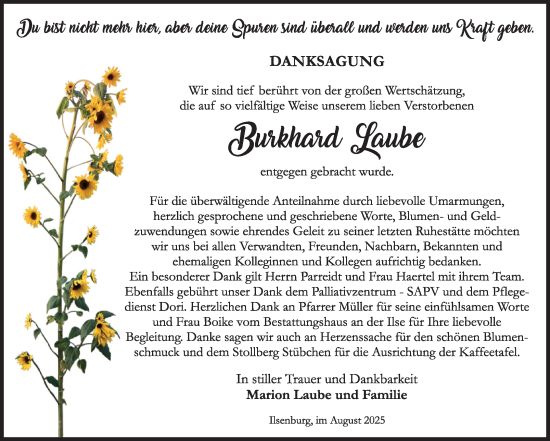 Traueranzeige von Burkhard Laube von Volksstimme Wernigerode