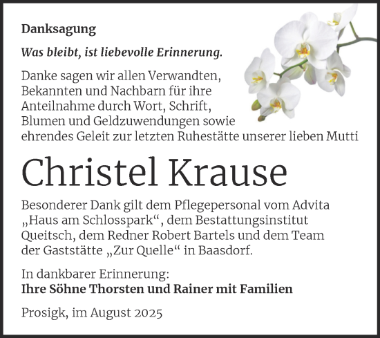 Traueranzeige von Christel Krause von Trauerkombi Köthen