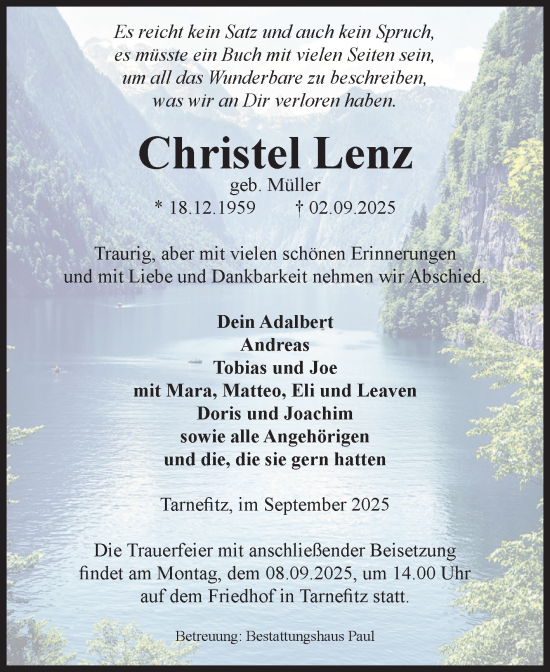 Traueranzeige von Christel Lenz von Volksstimme Altmark West